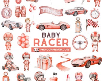 Watercolor Race Car Clipart, Baby Racer PNG, Cute Red Cars, Little Racer Clipart, Racing Baby Shower, Race Car Nursery, Kids Vehicle PNG