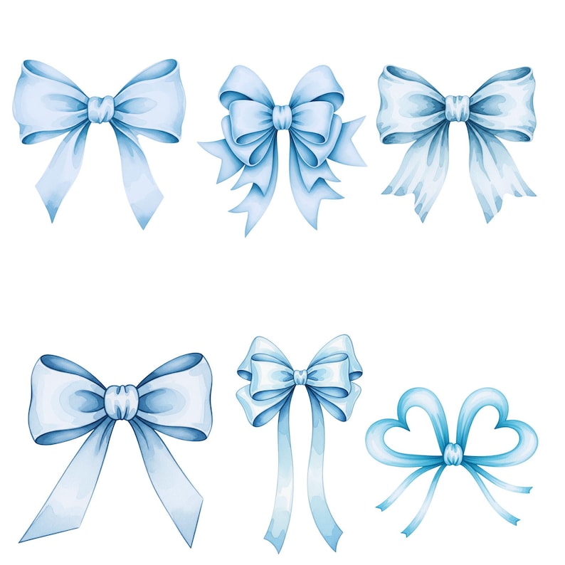 Girly blue bow design in watercolor style for nursery prints and baby decor