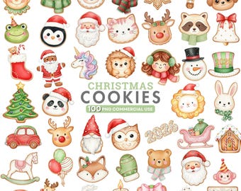 Christmas Cookies Clipart, Gingerbread PNG, Watercolor Christmas Clipart, Cute Holiday Baking, Pastel Christmas Treats, Commercial Use