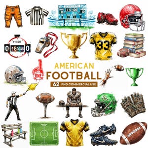 American Football Clipart, Watercolor Football PNG, Football Helmet PNG, Game Day Graphics, Sport Clipart, Soccer Graphics, Commercial Use
