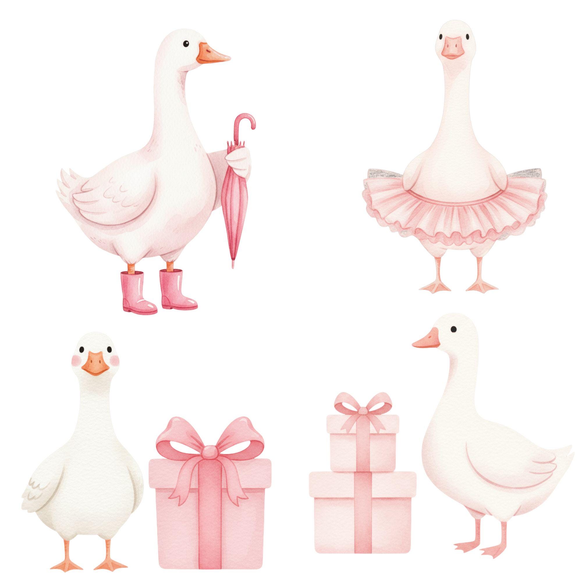 Watercolor Pink Goose Clipart, Girly Goose PNG, Silly Goose Baby Shower ...