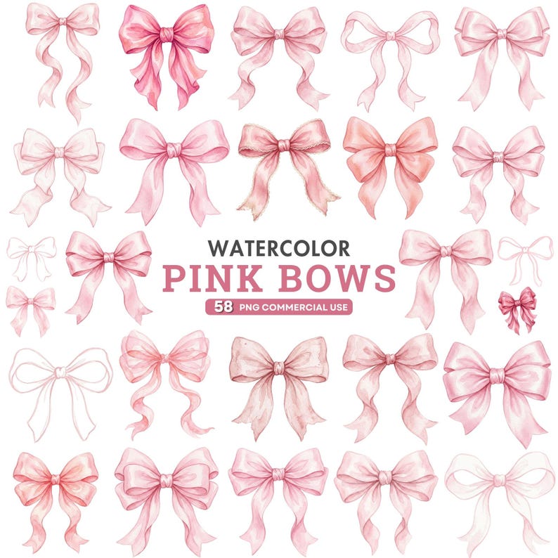 Pink Bow Clipart, Coquette Bow PNG , Watercolor Ribbon Bow, Baby Shower ...