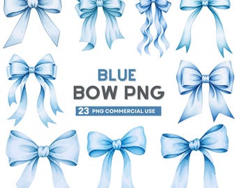 Blue Bow Clipart, Coquette Bow Clipart, Watercolor Bow PNG, Baby Shower Clipart, Baby Boy Clipart, Pastel Blue Bow PNG, Ribbon Bow Clipart
