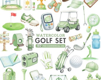 Aquarell Golf Clipart, Golfball Png, Golfclub, Sport Clipart, Vatertag Golf Kunst, Sport Hobby PNG, druckbare digitale Datei, kommerzielle Nutzung