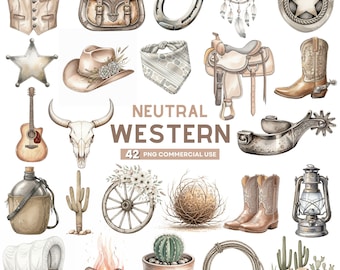Cowboy Clipart, Neutral Western Clipart, Cowboy PNG, Cowgirl Clipart, Cactus PNG, Cowboy Hat PNG, Rustic Western Art, Watercolor Western Png