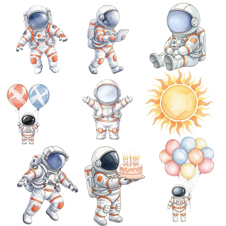 Cute Astronaut Clipart, Outer Space PNG, Rocket Ship, Galaxy Planets ...