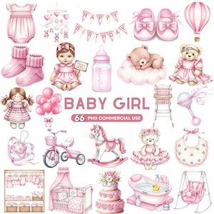 Watercolor Baby Girl Clipart Set: Boho Nursery PNG Graphics (Digital Download