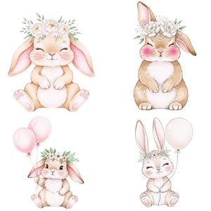 Watercolor rabbit clipart bundle for baby showers, boho nursery decor, spring crafts, and commercial use sublimation projects.