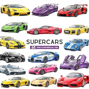 Sleek Supercar Clipart, Watercolor  Sport Cars PNG, Luxury Vehicle Graphics, Fast Car Digital Download, Muscle Car Clipart, Commercial Use
