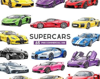 Sleek Supercar Clipart, Watercolor  Sport Cars PNG, Luxury Vehicle Graphics, Fast Car Digital Download, Muscle Car Clipart, Commercial Use