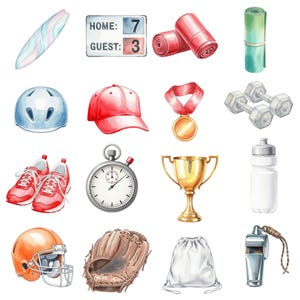 Football Clipart in vibrant watercolor style, including helmet and ball elements, great for kids’ sports activities and DIY crafts.