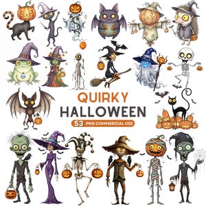 Quirky Halloween Clipart,  Cute Spooky Halloween Png, Whimsical Ghosts Clipart, Bats Png, Cats, Funny Halloween Animals, Sublimation Art