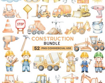 Cute Construction Clipart, Baby Boy Truck PNG, Watercolor Dump Truck Clipart, Cute Excavator, Nursery Art, Birthday Party, Baby Shower Png