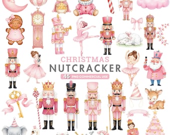 Pink Nutcracker Clipart, Watercolor Ballerina, Sugar Plum Fairy, Mouse King, Pastel Christmas Png, Cute Holiday Ballet PNG, Digital Clipart