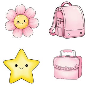 Cute retro classroom clipart design with teacher supplies, pastel pencils, school books, and back to school graphics for printing.