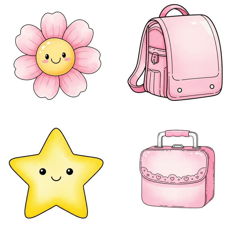 Cute retro classroom clipart design with teacher supplies, pastel pencils, school books, and back to school graphics for printing.
