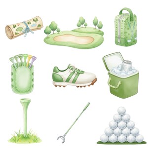 Cute golf cart and golf ball watercolor PNG clipart for planners, scrapbooking, nursery décor, and Father’s Day craft projects.