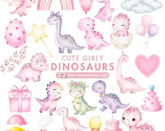 Watercolor Dinosaur Clipart: Pink Baby Dino PNG (Instant Download)