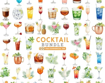 Watercolor Cocktail Clipart, Beverage and Drink PNG, Wedding Bar Menu, Signature Cocktail Illustration, Party Drinks, Summer Drink Clipart