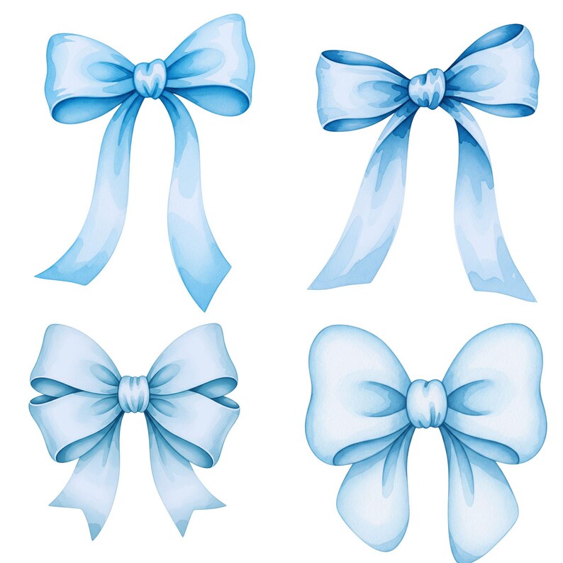 Vintage-style coquette blue bows in pastel tones, perfect for cute crafts
