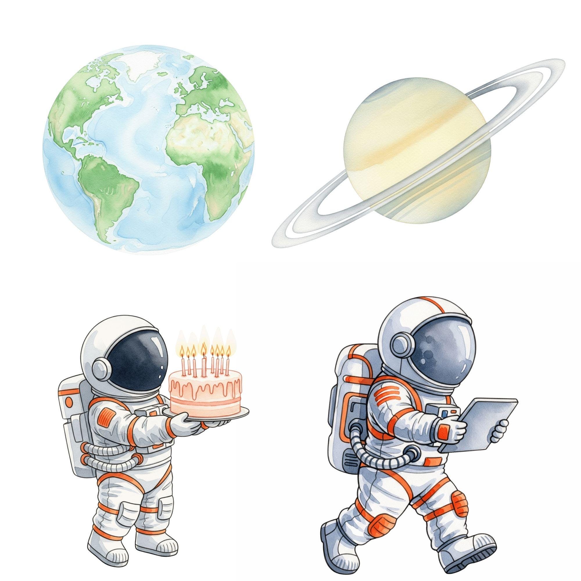 Cute Astronaut Clipart, Outer Space Clipart, Rocket Ship PNG, Galaxy ...