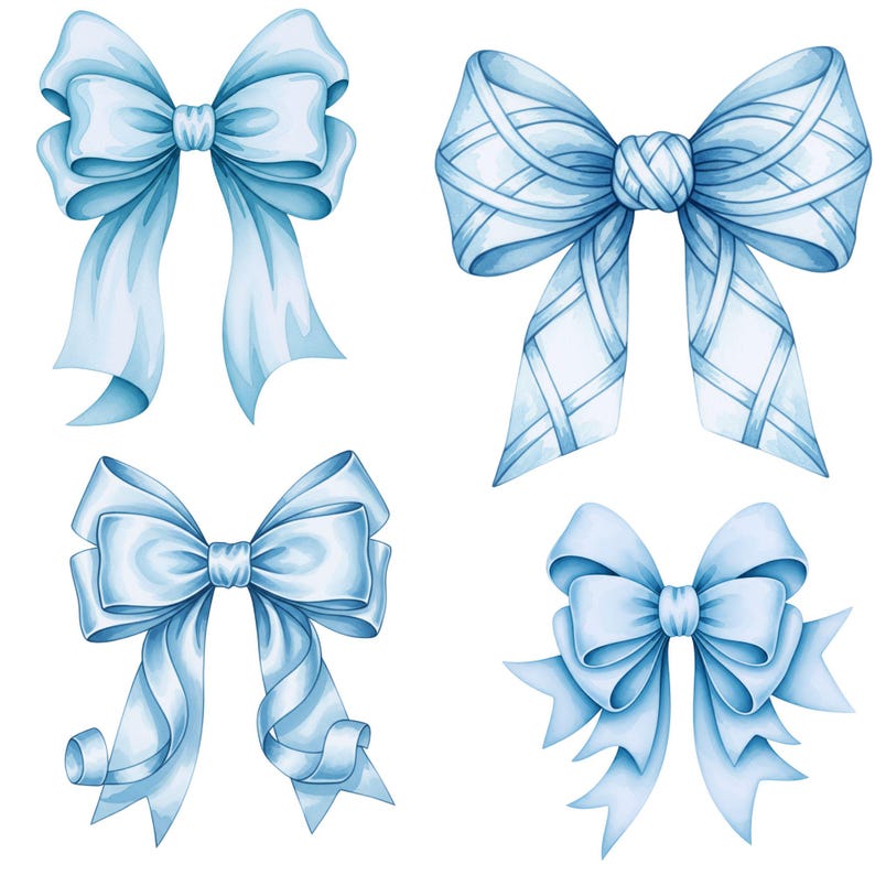 Digital download of watercolor blue bows for scrapbooking and printable art