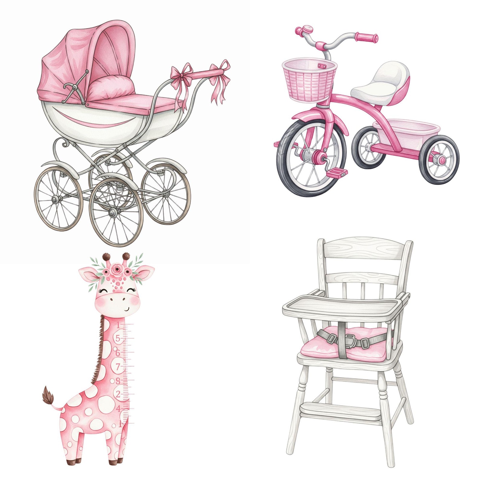 Watercolor Baby Girl Clipart Set: Boho Nursery PNG Graphics (digital ...