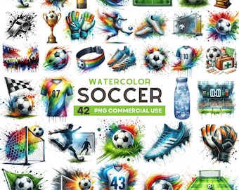 Watercolor Soccer Clipart, Football Clipart Png, Soccer Ball PNG, Football Player Png, Sublimation Designs, Instant Download, Commercial Use