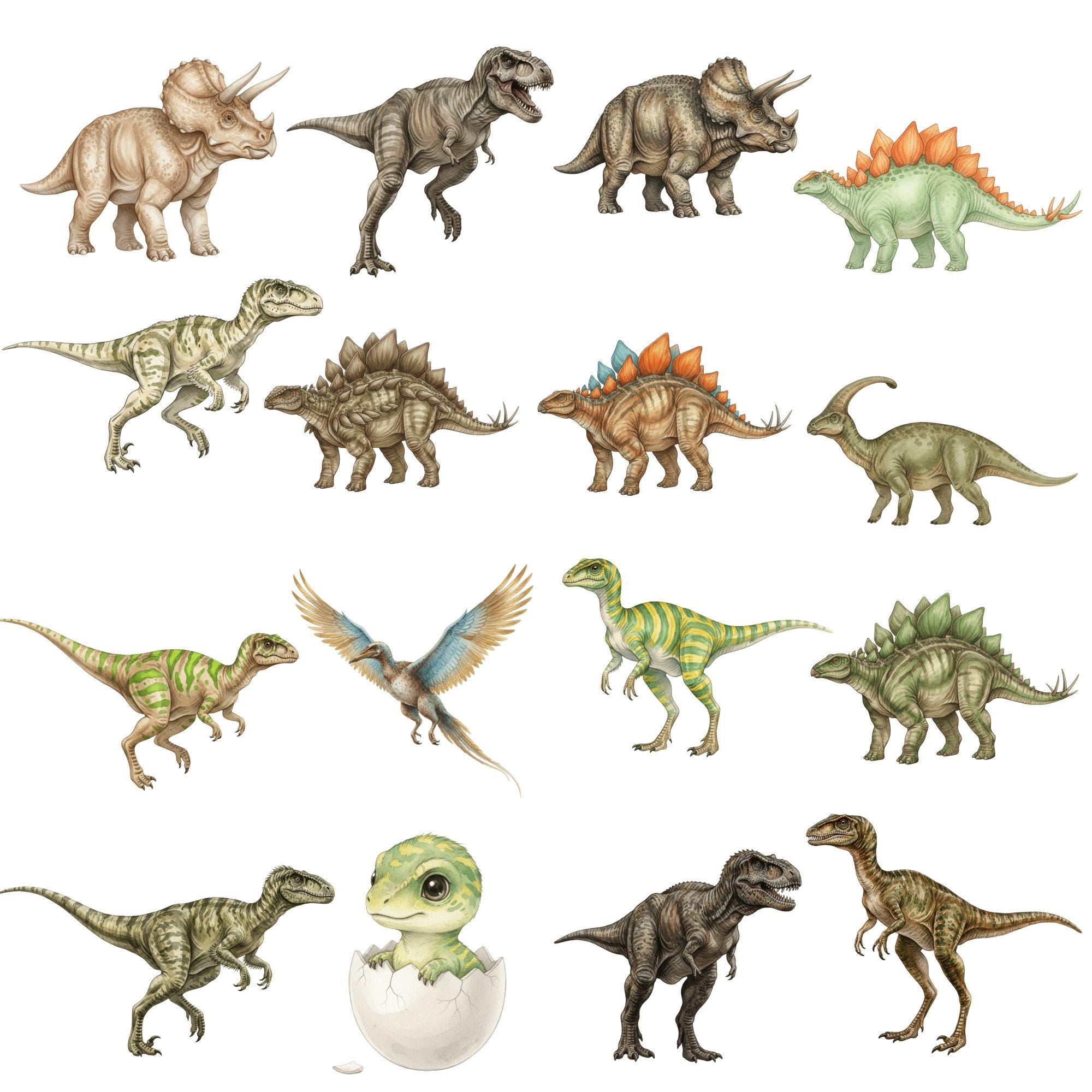 Realistic Dinosaur Clipart, Watercolor Dinosaurs PNG, T-rex Triceratops ...