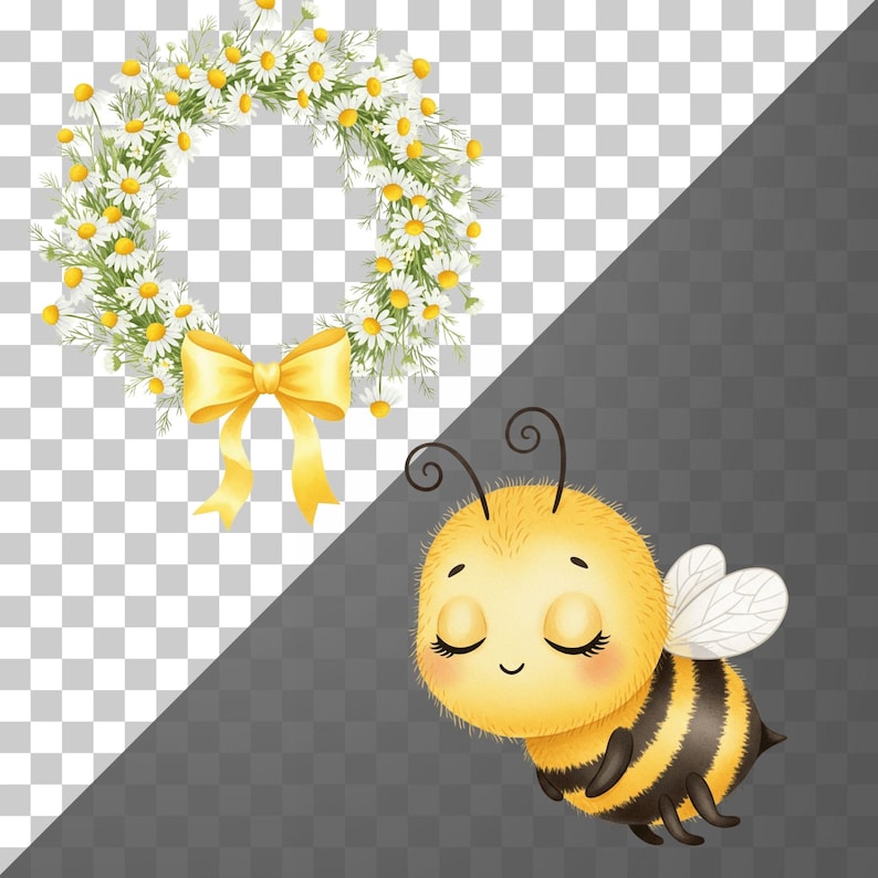 Cute little bee illustration with honeycomb details, designed for digital scrapbooking and printable décor.