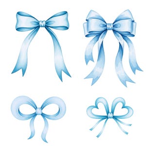 Soft watercolor blue ribbon bow PNG for wedding, shower, or invitation art