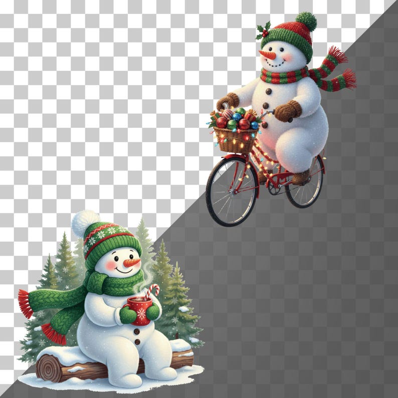 Hand-painted snowman PNG clipart for digital downloads, cardmaking, and festive printables.