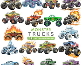 Monster Truck Clipart, Extreme Offroad Vehicle Clipart, Kids Monster Trucks, Big Truck, Racing Truck PNG, Truck Clipart, Digital Download