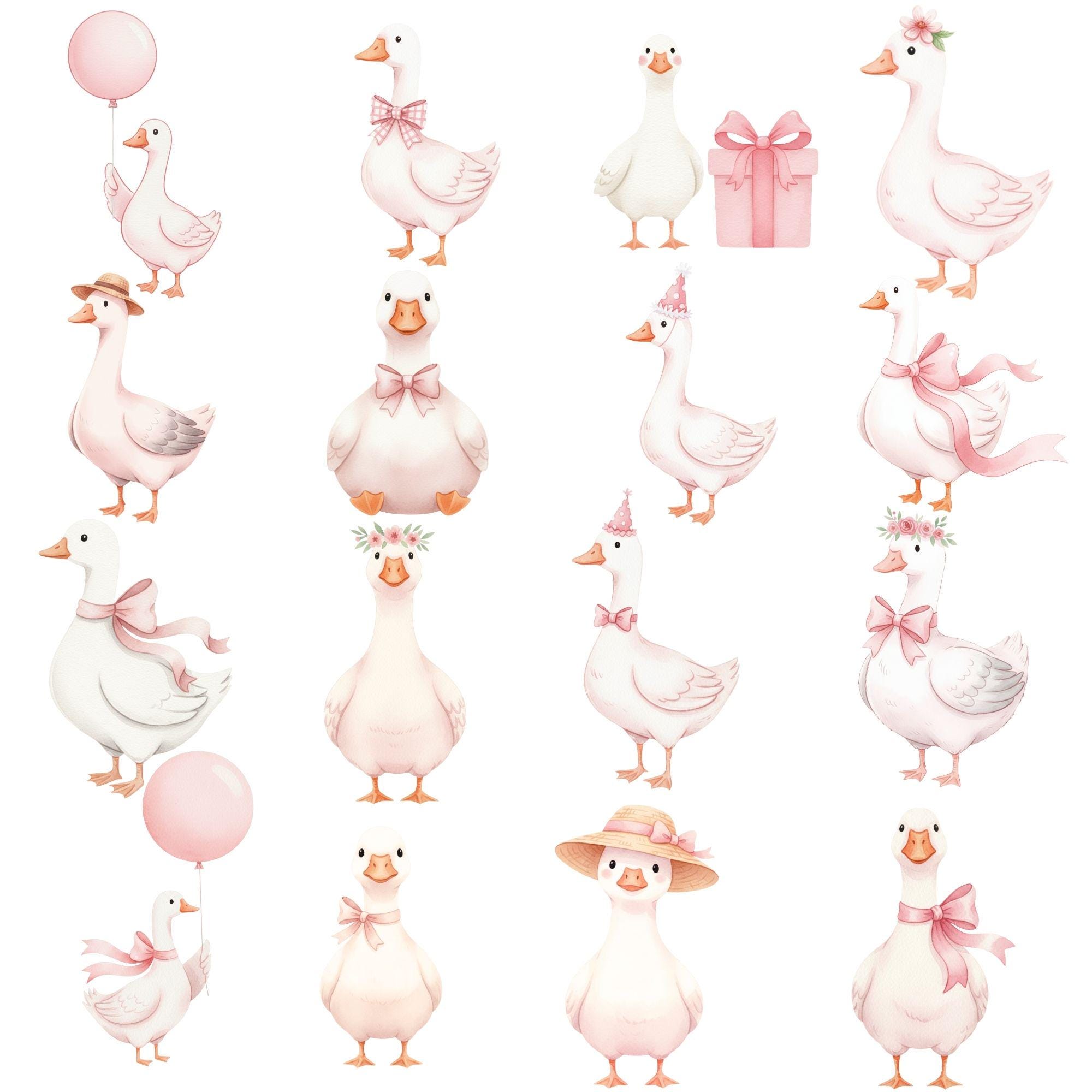 Watercolor Pink Goose Clipart, Girly Goose PNG, Silly Goose Baby Shower ...