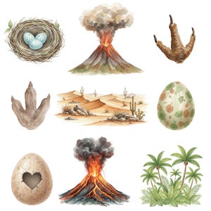 Watercolor dinosaur clipart collection featuring T-Rex and Triceratops, ideal for digital prints, sublimation, and crafts.