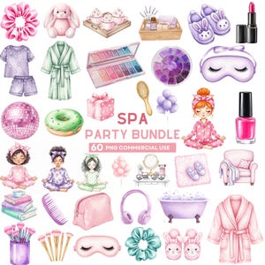Clipart di feste in spa, Clipart di spa ad acquerello, Carine ragazze spa in formato PNG, Festa di coccole per bambini in formato PNG, Clipart dell'ora del bagno, Cura di sé, Trucco, Uso commerciale