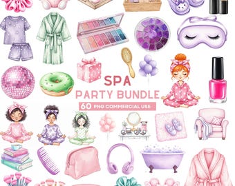 Cute Spa Clipart, Spa Day Clipart, Self Care Clipart, Spa Party Clipart, Girls Spa Clipart, Spa Birthday Clipart, Pamper Party PNG