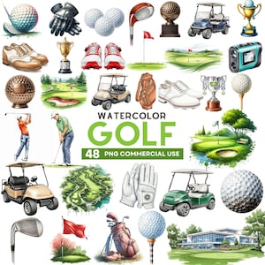 Akwarela Golf Clipart, Sport Clipart, Golf Club Clipart, Golfer Graphics, Golf Ball PNG, Golf Png Art, Natychmiastowe pobieranie, Wykorzystanie komercyjne