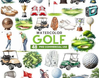 Clipart de golf en acuarela: Gráficos deportivos pintados a mano (uso comercial, PNG)