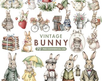 Vintage Bunny Clipart, Watercolor Bunny PNG, Cute Rabbit Png, Baby Bunny, Floral Bunny, Woodland Nursery, Easter Bunny, Commercial Use Pngs