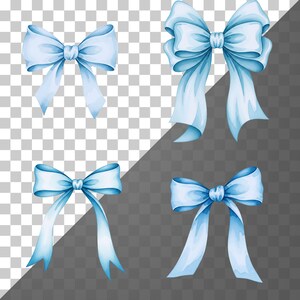 Hand-painted watercolor silk bow clipart in light blue for sublimation or print