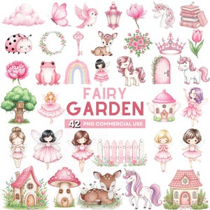 Cute Fairy Garden Clipart, Pink Fairy Clipart, Enchanted Forest PNG, Magical Fairy House Clip Art, Cute Fairy Birthday, Commercial Use