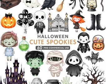 Cute Halloween Clipart, Spooky PNG, Witch Clip Art, Ghosts, Black Cat, Pumpkin Clipart, Kawaii Halloween, Ghost PNG, Commercial Use
