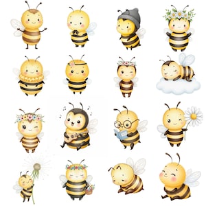 Bumble bee PNG with delicate watercolor wings and bright colors, ready for instant download and craft use.