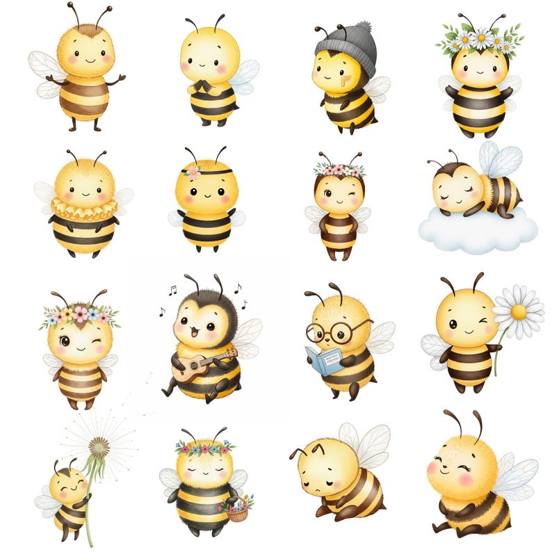 Bumble bee PNG with delicate watercolor wings and bright colors, ready for instant download and craft use.