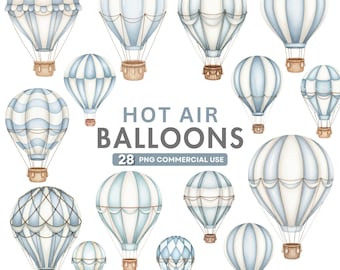Blue Hot Air Balloon Clipart, Air Transport Clipart, Baby Shower Clipart, Nursery Wall Art, Vintage Pastel Balloon, Instant Download