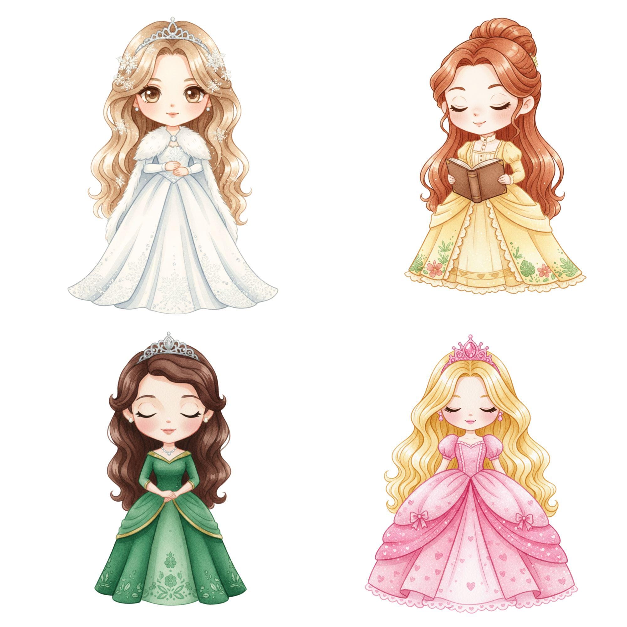 Watercolor Princess Clipart, Cute Princess PNG Bundle, Fairytale Castle ...