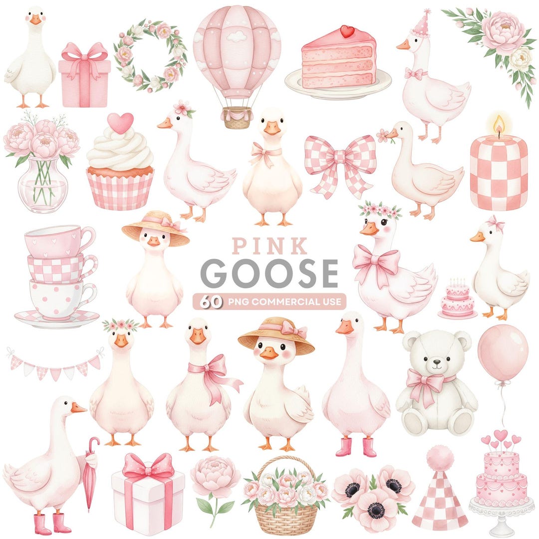 Watercolor Pink Goose Clipart, Girly Goose PNG, Silly Goose Baby Shower ...