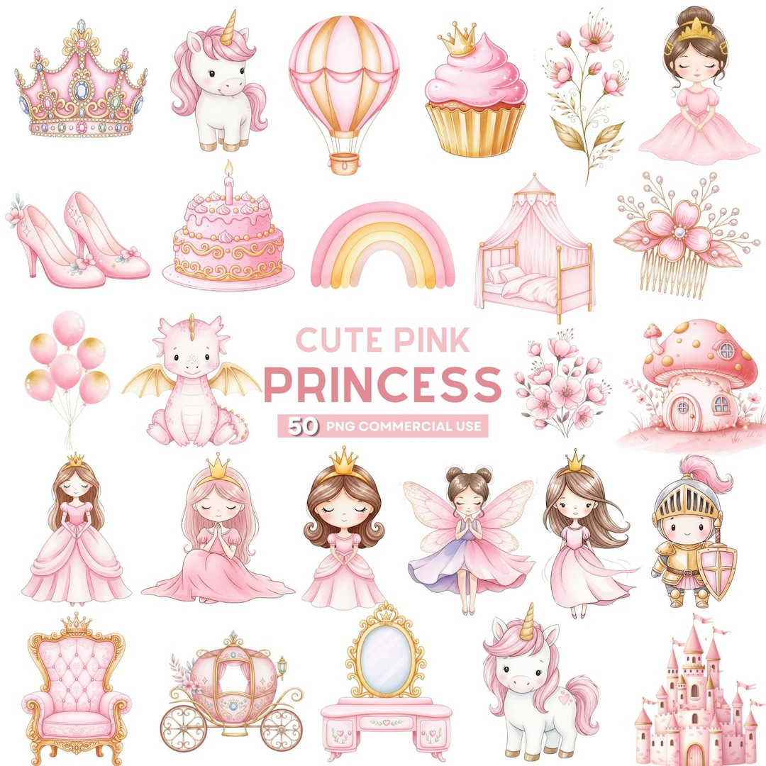 Pink Princess Clipart, Cute Little Princess and Unicorn Png, Fairytale ...