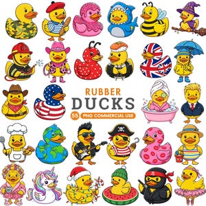 Clipart z gumową kaczką, postacie z kreskówek z kaczką PNG, clipart z uroczą żółtą gumową kaczką, projekt Kawaii dla dzieci, sublimacja kaczki PNG, wykorzystanie komercyjne